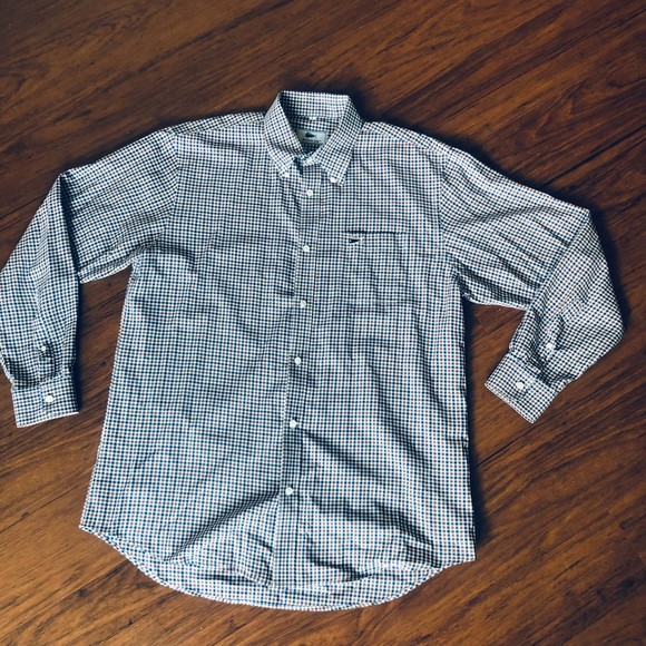 Southern Lure Shirt Men Large Long Sleeve Button Up Blue White Brow Check w Logo - Picture 1 of 10